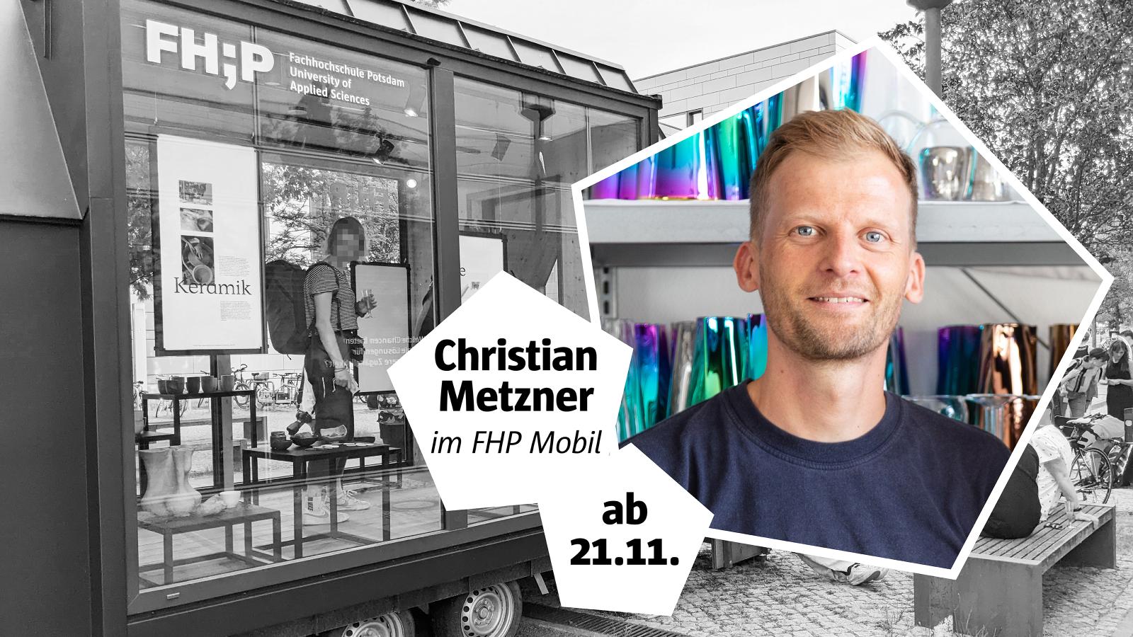 Collage aus dem FHP Mobil in Schwarzwei? und Grnder Christian Metzner als farbiges Portr?tfoto